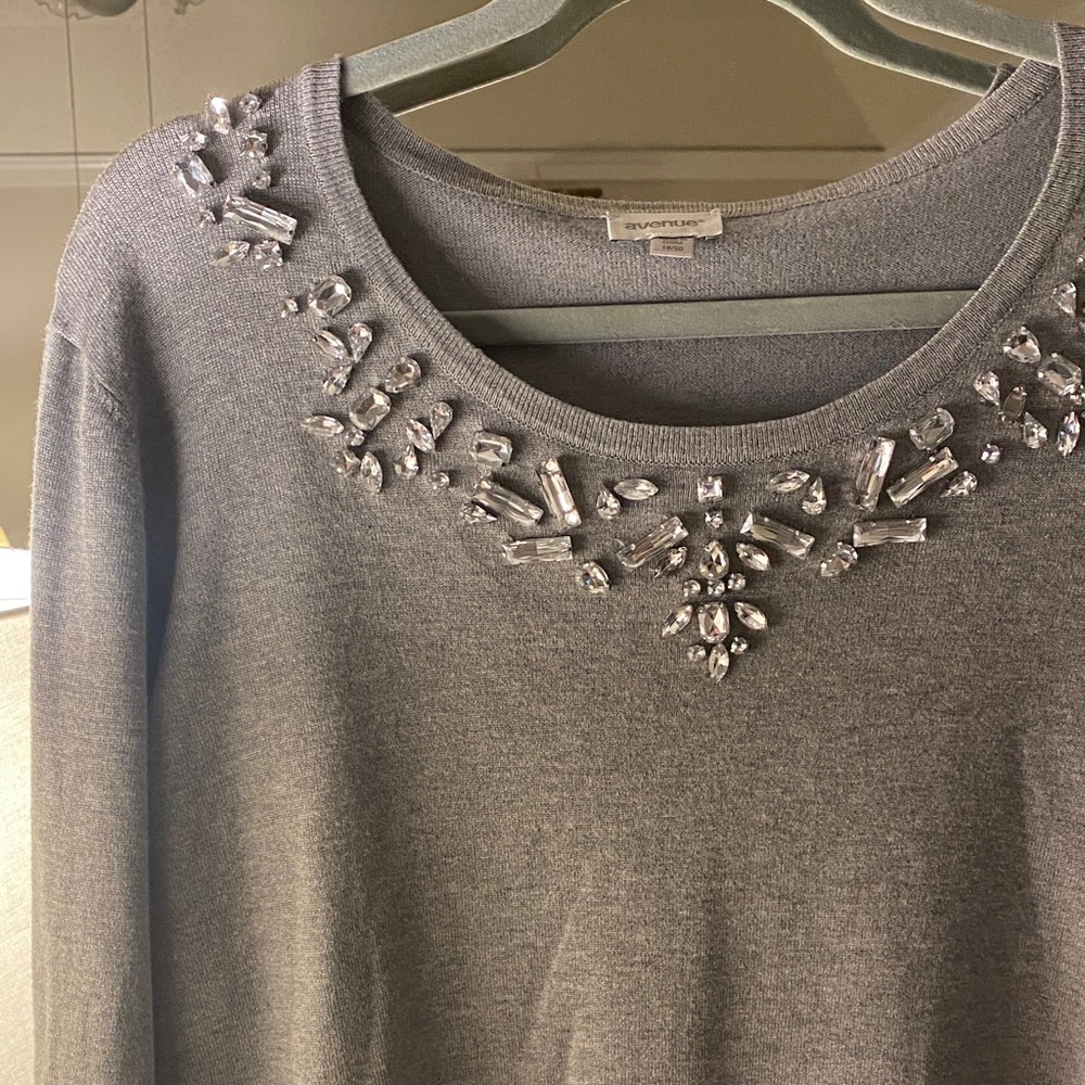 Avenue Gray Sweater with Crystal Accents
